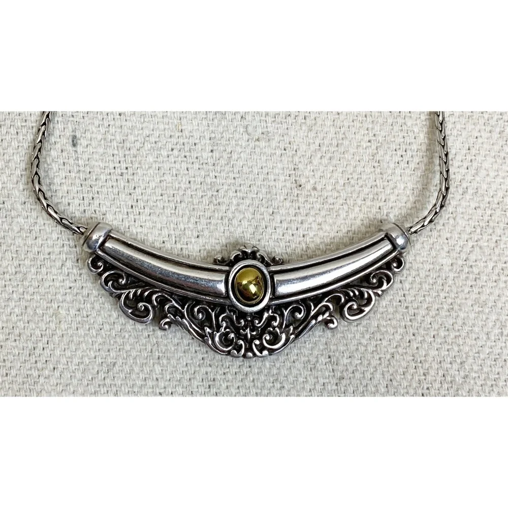 Brighton Reversible Silver gold bar pendant necklace w tin
